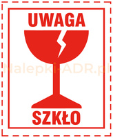 Naklejka Uwaga Szkło (PAPIER) 6x8cm (rolka po 250 sztuk nalepek)