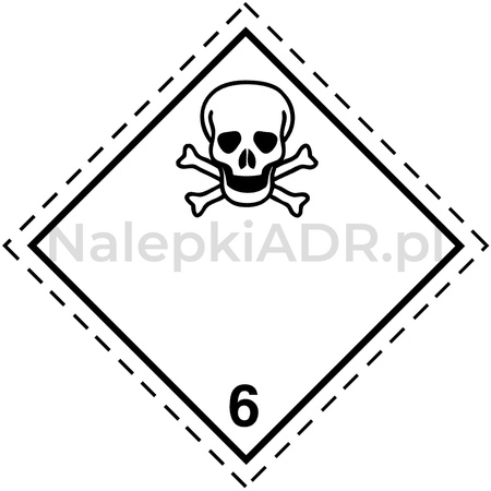 Nalepka ADR nr 6.1 - klasa 6.1 - Materiały trujące (FOLIA) 10x10cm (rolka po 250 sztuk nalepek)