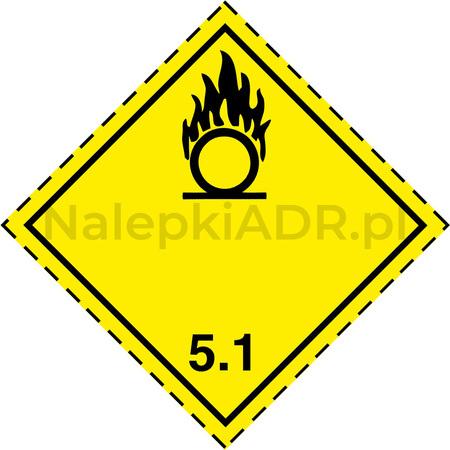 Nalepka ADR nr 5.1 - klasa 5.1 - Materiały utleniające (FOLIA) - 10x10cm (rolka po 250 sztuk nalepek)