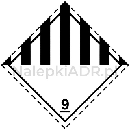 Nalepka ADR nr 9 (klasa 9) Różne materiały i przedmioty niebezpieczne (PAPIER) 10x10cm (rolka po 250 sztuk nalepek)