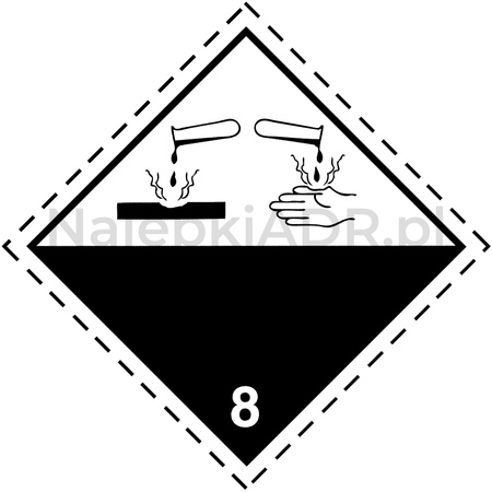 Nalepka ADR nr 8 - klasa 8 - Materiały żrące (FOLIA) 5x5cm (rolka po 500 sztuk nalepek)
