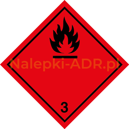 Nalepka ADR nr 3 - klasa 3 (FOLIA) Materiały ciekłe zapalne - 10x10cm (rolka po 250 sztuk nalepek)